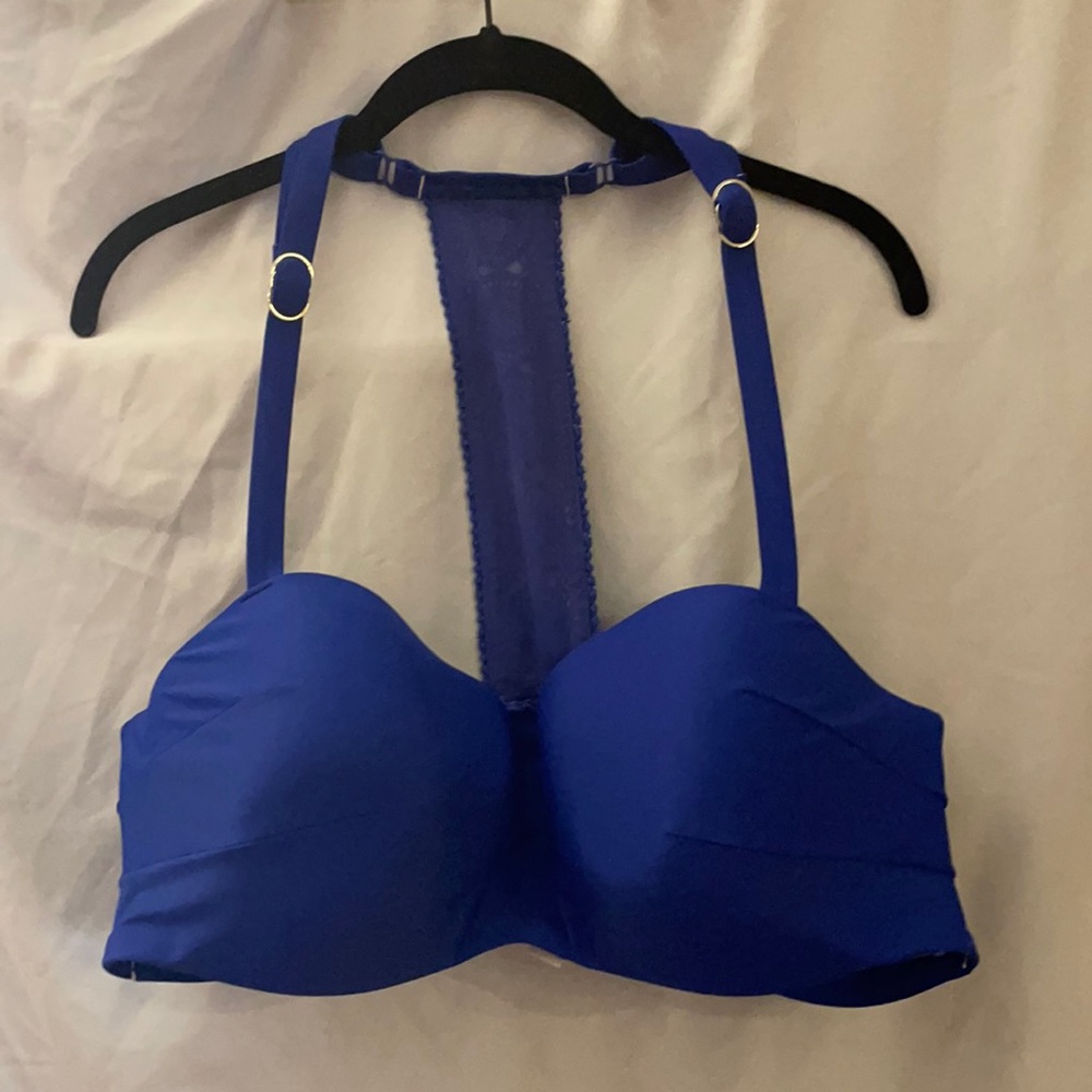 Swim By Cacique Blue Crocheted Racerback Top 40DD
